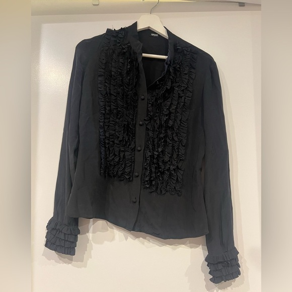 Vintage Versace Black Puff Sleeve Ruffled Blouse - Picture 6 of 8